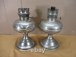 2 Antique Vintage Rayo Brand Center Draft Kerosene Gas Oil Lamps lot