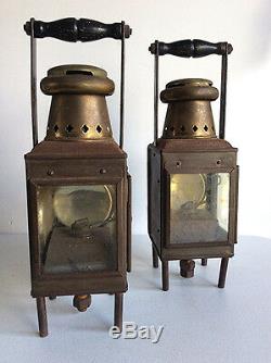 2 Antique brass J. R. Oldfield LTD Nautical oil lamps Kerosene Lanterns WWII