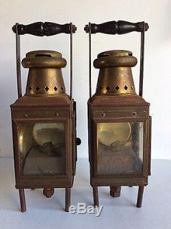 2 Antique brass J. R. Oldfield LTD Nautical oil lamps Kerosene Lanterns WWII