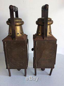 2 Antique brass J. R. Oldfield LTD Nautical oil lamps Kerosene Lanterns WWII