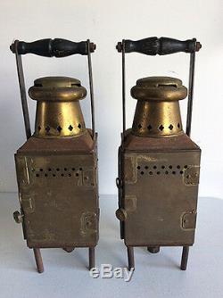 2 Antique brass J. R. Oldfield LTD Nautical oil lamps Kerosene Lanterns WWII