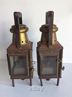 2 Antique brass J. R. Oldfield LTD Nautical oil lamps Kerosene Lanterns WWII