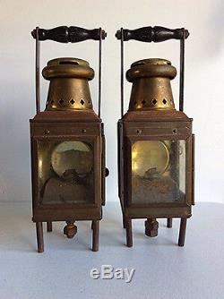 2 Antique brass J. R. Oldfield LTD Nautical oil lamps Kerosene Lanterns WWII