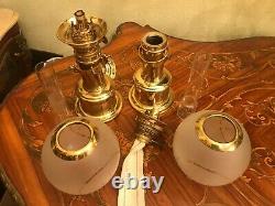 2 Danish Vintage Brass Maritime Fyrskib XXI Table & Wall Kerosene Ship Lamps