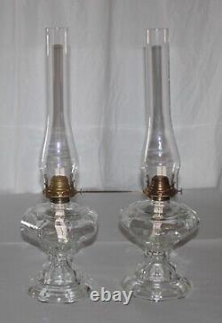 2 Large Antique Reproduction Clear Glass Oil/Kerosene Lamps 23-1/4 Tall