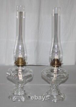 2 Large Antique Reproduction Clear Glass Oil/Kerosene Lamps 23-1/4 Tall