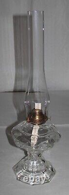 2 Large Antique Reproduction Clear Glass Oil/Kerosene Lamps 23-1/4 Tall