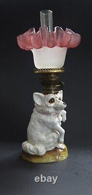 (2 Listed) SII 320 Antique Porcelain Dog Miniature Figural Oil Lamp MINT