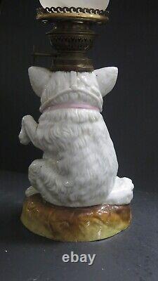 (2 Listed) SII 320 Antique Porcelain Dog Miniature Figural Oil Lamp MINT