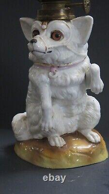 (2 Listed) SII 320 Antique Porcelain Dog Miniature Figural Oil Lamp MINT