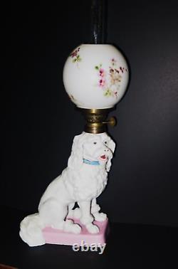 (2 Listed) SII 320 Antique Porcelain Dog Miniature Figural Oil Lamp MINT