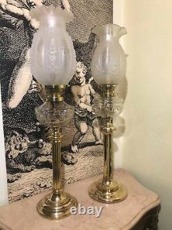 2 RARE Antique Victorian Oil Kerosene Lamps