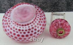 (2) c. 1880 Antique Cranberry Opalescent Glass Oil Lamps