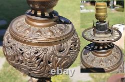 32 Antique c1870 Converted ELECTRIC VICTORIAN OIL LAMP MARBLEORNATEIRONTALL