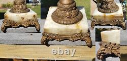 32 Antique c1870 Converted ELECTRIC VICTORIAN OIL LAMP MARBLEORNATEIRONTALL