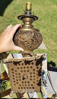 32 Antique c1870 Converted ELECTRIC VICTORIAN OIL LAMP MARBLEORNATEIRONTALL