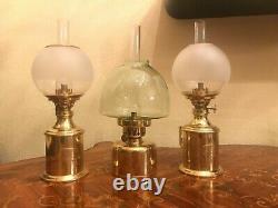 3 Danish Swedish Vintage Brass Harnisch Copenhagen Hans Jakobsson Oil Ship Lamps