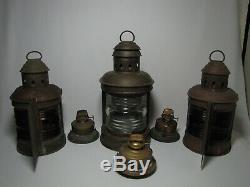 3 Vintage Antique Perko Brass Nautical Oil Lamps Maritime Ship Lanterns