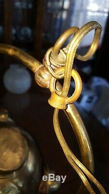4 Burner Solid Brass Fleur-di-lis Angle Lamp Antique electrified