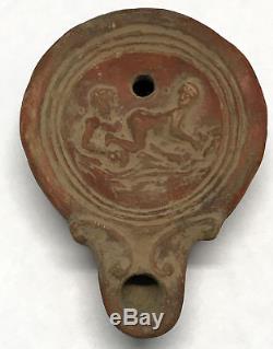5AD Authentic Ancient Roman MAN & WOMAN EMBRACING Terracotta Oil Lamp i66817