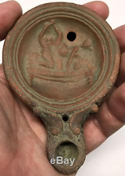 5AD Authentic Ancient Roman MAN & WOMAN EMBRACING Terracotta Oil Lamp i66818