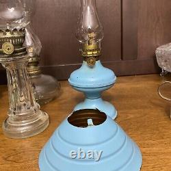 6 Vintage/Antique Miniature Tin Tole & Glass Oil Lamps P&A Mfg Acorn 6 8.5