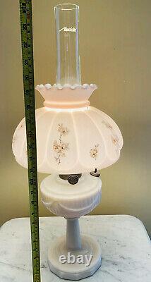 ALADDIN 1940's Alacite LINCOLN DRAPE Oil Lamp Floral Pink Shade Electrified
