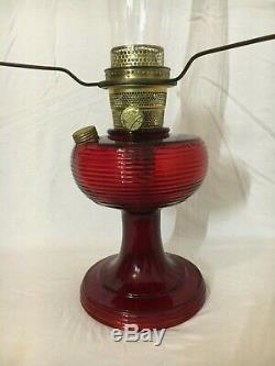 ALADDIN ANTIQUE kerosene OIL LAMP B-83 RUBY beta crystal RED BEEHIVE paper SHADE