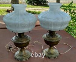 ALADDIN Model 8 Brass Electrified OIL LAMPS with Chimney &# 401 SHADE Antiques