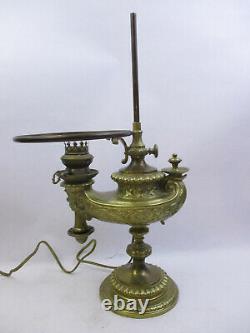 ANTIQUE 1800's HARVARD GENIE STUDENT TABLE OIL LAMP ELCTIFIED (BB269)