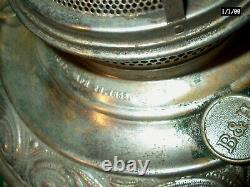 ANTIQUE 1888 HUGE BRADLEY & HUBBARD NICKEL KEROSEAN OIL LAMP With WICK & SPREADER