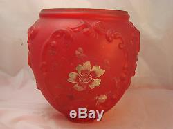 ANTIQUE 1890's RED RELIEF FLORAL FOSTORIA OIL LAMP GLOBE BASE BANQUET HANGING