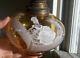 ANTIQUE 1890s HAND PAINTED MARY GREGORY LADY & SWAN YELLOW AMBER OIL LAMP RARE