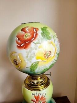 ANTIQUE 1890s HUGE GONE WITH THE WIND GWTW HAND PAINTED FLORAL OIL LAMP