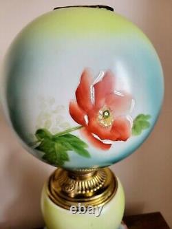 ANTIQUE 1890s HUGE GONE WITH THE WIND GWTW HAND PAINTED FLORAL OIL LAMP