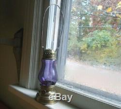 ANTIQUE 1890s SOLID BRASS SKATER'S LANTERN WITH AMETHYST GLASS GLOBE KID'S LAMP