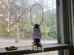 ANTIQUE 1890s SOLID BRASS SKATER'S LANTERN WITH AMETHYST GLASS GLOBE KID'S LAMP