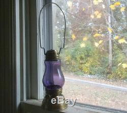 ANTIQUE 1890s SOLID BRASS SKATER'S LANTERN WITH AMETHYST GLASS GLOBE KID'S LAMP