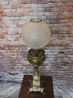 ANTIQUE 19th CENTURY BRASS & MARBLE P&A ROYAL BANQUET OIL LAMP -NON ELECTRIFIED