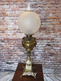 ANTIQUE 19th CENTURY BRASS & MARBLE P&A ROYAL BANQUET OIL LAMP -NON ELECTRIFIED