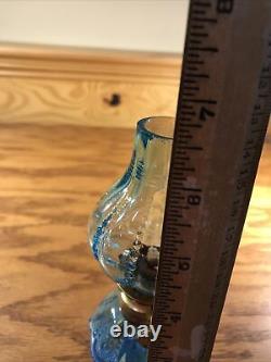 ANTIQUE AQUA BLUE GLASS MINIATURE OIL LAMP DOT LOOP RIBBED SMITH 1 Fig 467