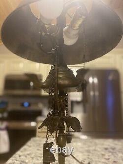 ANTIQUE BRASS LUCERNE WHALE OIL LAMP 4 BURNER withTOOLS CONVERTED TO ELECTRIC