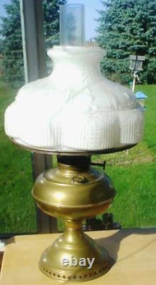 ANTIQUE BRASS RAYO OIL LAMP With MILK GLASS SHADE