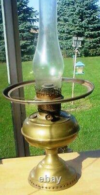 ANTIQUE BRASS RAYO OIL LAMP With MILK GLASS SHADE