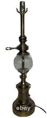 ANTIQUE Brass/glass Electric OIL Style Lamp Mid Century Modern Nautical Tall