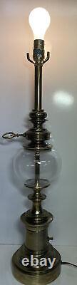 ANTIQUE Brass/glass Electric OIL Style Lamp Mid Century Modern Nautical Tall