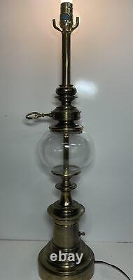 ANTIQUE Brass/glass Electric OIL Style Lamp Mid Century Modern Nautical Tall