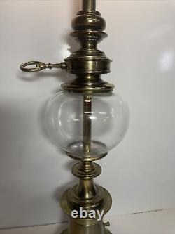 ANTIQUE Brass/glass Electric OIL Style Lamp Mid Century Modern Nautical Tall