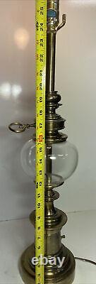 ANTIQUE Brass/glass Electric OIL Style Lamp Mid Century Modern Nautical Tall