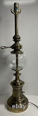 ANTIQUE Brass/glass Electric OIL Style Lamp Mid Century Modern Nautical Tall